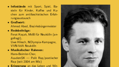 Flyer mit Werner Seelenbinders Foto und der Ankündigung der Veranstaltung